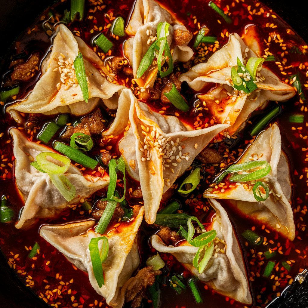 Chicken Wontons in Spicy Chili Sauce Recipe