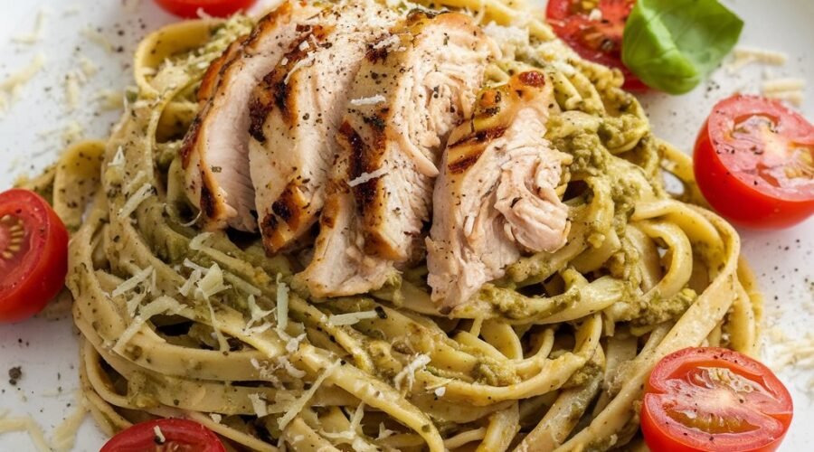 Pesto Chicken and Tomato Caprese Linguine Recipe